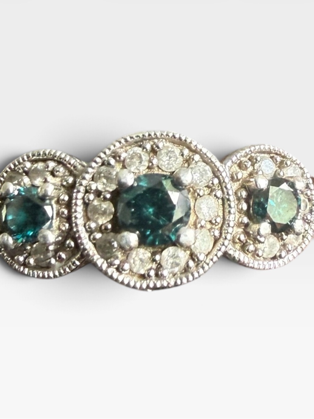 925 Sterling Silver Vintage Style 3-Stone Blue Teal Faux Stone Statement Ring